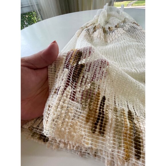 Vintage 1980s curtain, beige, brown wavy ombre, short single pleated panel - Picture 7 of 10